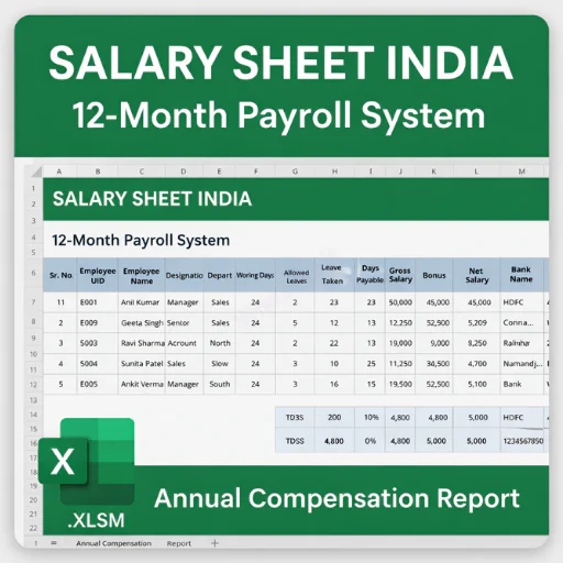 Salary Sheet Template for India | 12-Month Payroll & Annual Compensation System (XLSM)