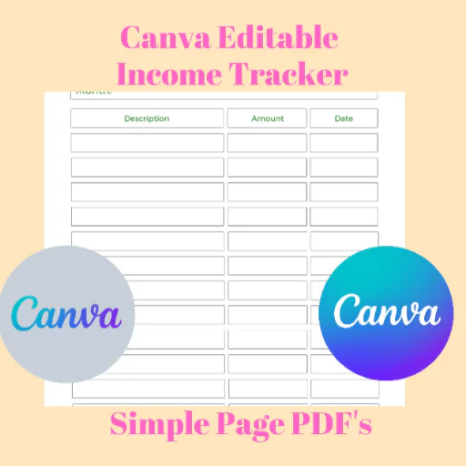Canva Editable Income Tracker & Ready To Use Printable Pages Book, Digital Income Book, Income Note